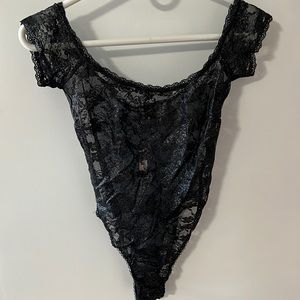 NWT - Victoria Secret Shimmery Black Lace Bodysuit - Size Small
